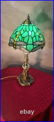 Lampe bronze art nouveau ancienne, style rocaille 44x22 abat jour verre s