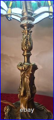 Lampe bronze art nouveau ancienne, style rocaille 44x22 abat jour verre s