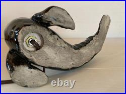 Lampe céramique noire Otarie au ballon jaune Art Déco année 40 XX