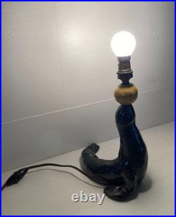 Lampe céramique noire Otarie au ballon jaune Art Déco année 40 XX