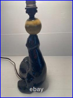 Lampe céramique noire Otarie au ballon jaune Art Déco année 40 XX