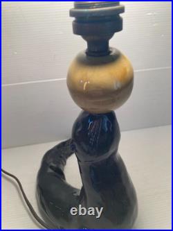 Lampe céramique noire Otarie au ballon jaune Art Déco année 40 XX