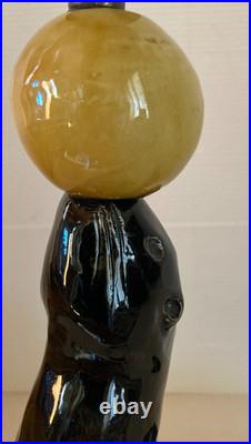 Lampe céramique noire Otarie au ballon jaune Art Déco année 40 XX