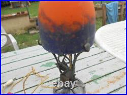 Lampe champignon art déco coupe deguè pâte de verre fer forgé hauteur 40 cm