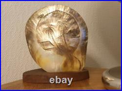 Lampe coquillage Tahiti 1930 / 1940 Déco Surf Rare Art Déco Palmier Vintage