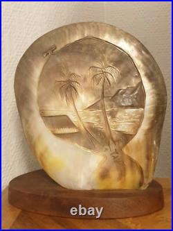 Lampe coquillage Tahiti 1930 / 1940 Déco Surf Rare Art Déco Palmier Vintage