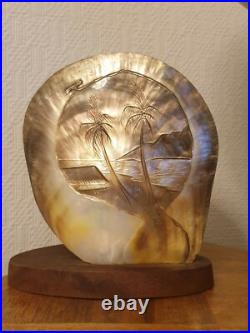 Lampe coquillage Tahiti 1930 / 1940 Déco Surf Rare Art Déco Palmier Vintage
