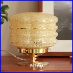 Lampe d'appoint globe ancien en verre Clichy jaune moucheté avec des dorures