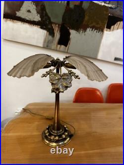 Lampe de Bureau Art Nouveau en Bronze et Verre Givré