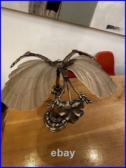 Lampe de Bureau Art Nouveau en Bronze et Verre Givré