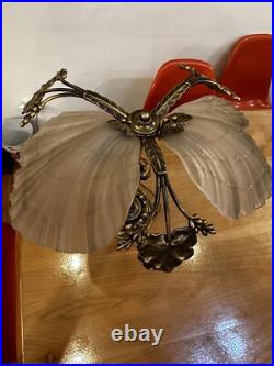 Lampe de Bureau Art Nouveau en Bronze et Verre Givré