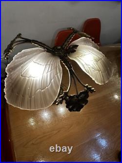 Lampe de Bureau Art Nouveau en Bronze et Verre Givré