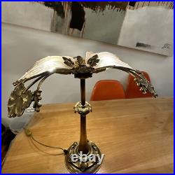 Lampe de Bureau Art Nouveau en Bronze et Verre Givré
