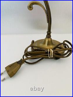 Lampe de Bureau en Laiton Cygne avec Tulipe en Verre Soufflé Art Déco Vintage