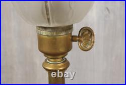 Lampe de Table Ancien Art Déco Tulipe en Verre Moulé Dépoli Bronze c1930