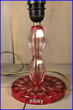 Lampe de Table Ancien Val Saint Lambert Art Déco en Cristal Taillé Couleur Rose