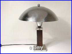 Lampe de bureau Art Déco champignon palissandre chrome verre XXème siècle