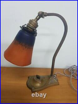 Lampe de bureau Art Deco en bronze et pâte de verre muller schneider degue