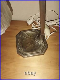 Lampe de bureau Art Déco en bronze nickelé vide poche, verre pressé