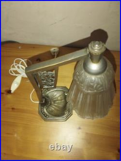 Lampe de bureau Art Déco en bronze nickelé vide poche, verre pressé
