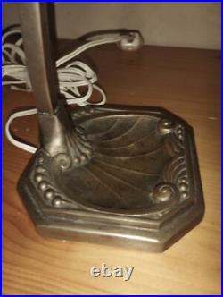 Lampe de bureau Art Déco en bronze nickelé vide poche, verre pressé