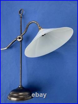 Lampe de bureau portative 1930 style industriel abat jour opaline, reglable