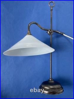 Lampe de bureau portative 1930 style industriel abat jour opaline, reglable