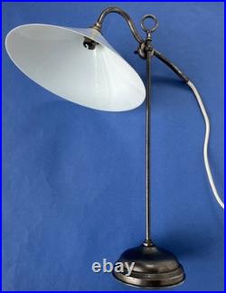 Lampe de bureau portative 1930 style industriel abat jour opaline, reglable