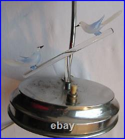 Lampe de table ART DECO métal chromé abat-jour verre irisé, colombes opalescente