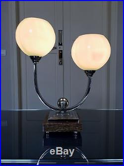 Lampe de table Art Déco Moderne Chrome Onyx Opaline