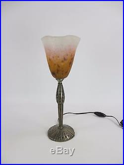 Lampe de table Art Déco métal argenté tulipe Schneider