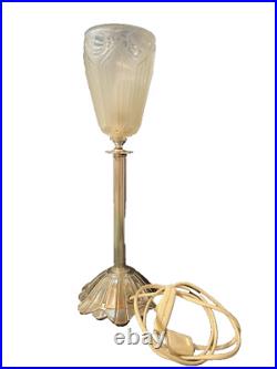 Lampe de table Art déco Bronze argenté & verre pressé/moulé