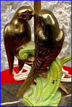 Lampe de table art déco perroquet ou perruche / Socle marbre/ Oiseaux en métal