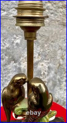 Lampe de table art déco perroquet ou perruche / Socle marbre/ Oiseaux en métal