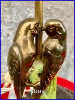 Lampe de table art déco perroquet ou perruche / Socle marbre/ Oiseaux en métal