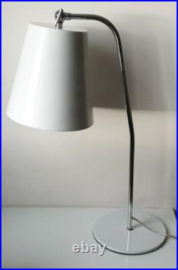 Lampe de table avec grand reflecteur potence rotule métal blanc luminaire light
