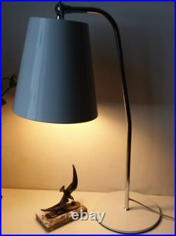 Lampe de table avec grand reflecteur potence rotule métal blanc luminaire light