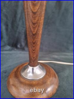 Lampe de table bois métal abat-jour verre moucheté, Style Art Deco, Vintage