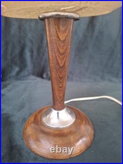 Lampe de table bois métal abat-jour verre moucheté, Style Art Deco, Vintage