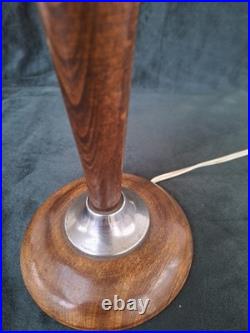 Lampe de table bois métal abat-jour verre moucheté, Style Art Deco, Vintage