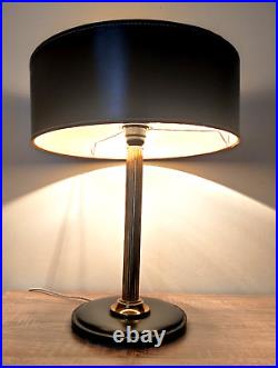 Lampe de table bureau laiton cuir piqué gainé ere Adnet vintage style art déco