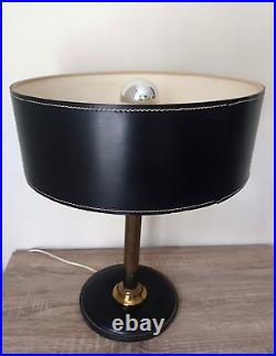Lampe de table bureau laiton cuir piqué gainé ere Adnet vintage style art déco