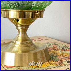 Lampe de table globe verre art déco ancien moulé vert pied en laiton LAMP-7685