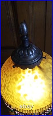 Lampe de table patte de verre bronze et pampilles style Art déco