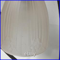 Lampe en Fer Forgé Art Déco Martelé Décor Roses et Feuillage Verre Pressé Moulé