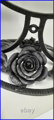 Lampe en Fer Forgé Art Déco Martelé Décor Roses et Feuillage Verre Pressé Moulé