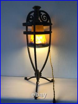 Lampe en fer forgé art déco tulipe Muller frères Lunéville Edgar Brandt Nics