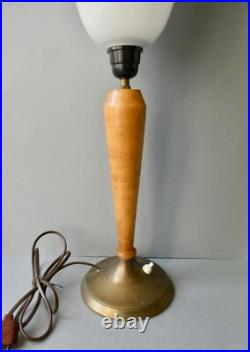 Lampe en métal, bois et opaline, style Mazda, Art Deco, années 60