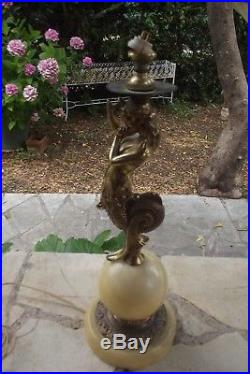 Lampe en régule Femme sirène monture en marbre onyx art déco lamp figurine woman