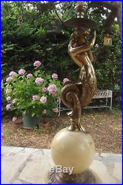 Lampe en régule Femme sirène monture en marbre onyx art déco lamp figurine woman